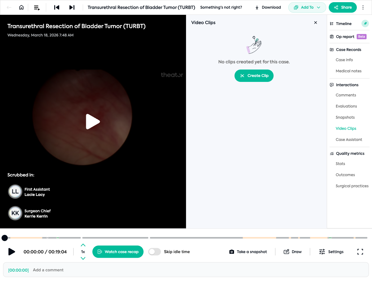 Video Clips panel open showing no clips created yet