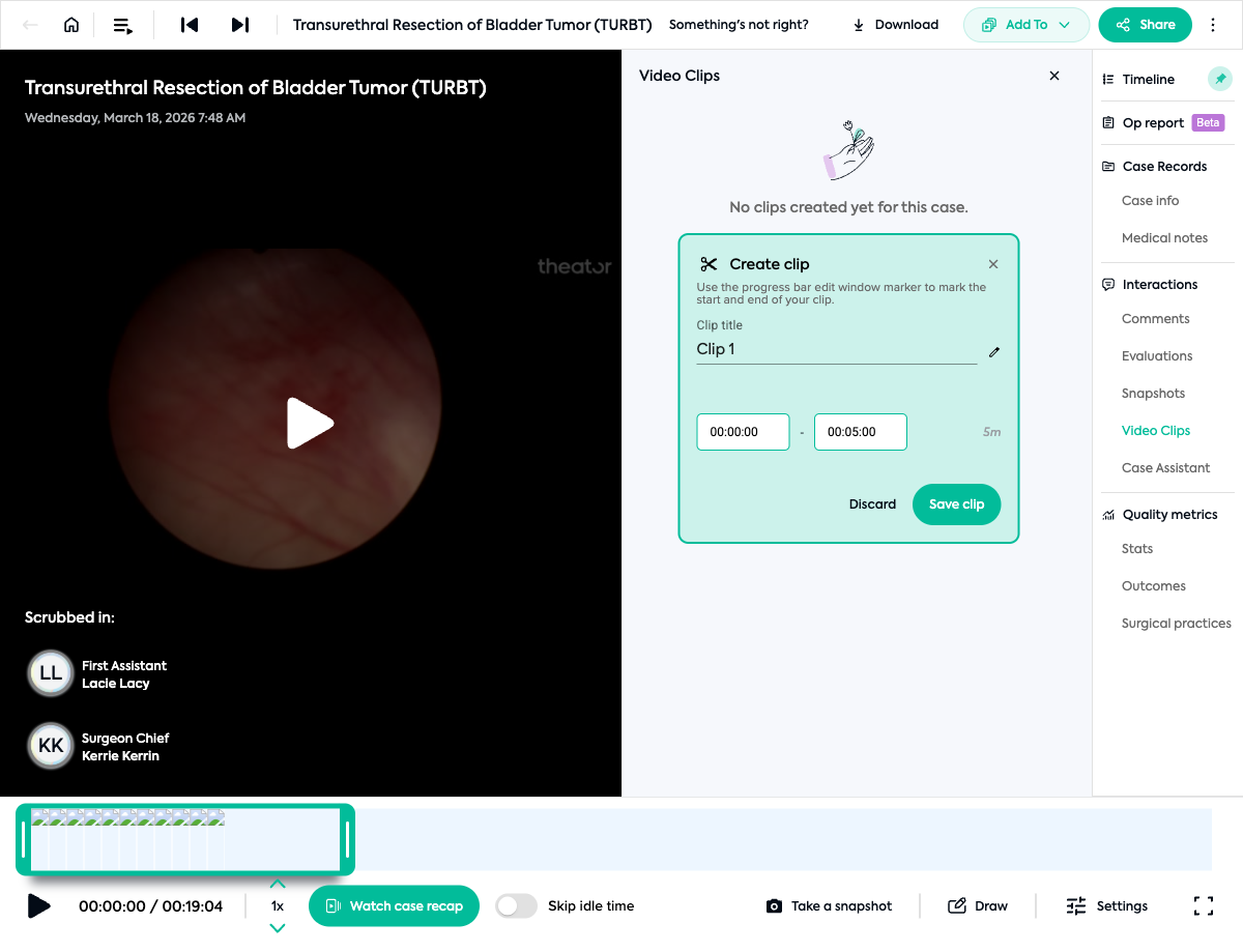 Create Clip modal with title and time inputs