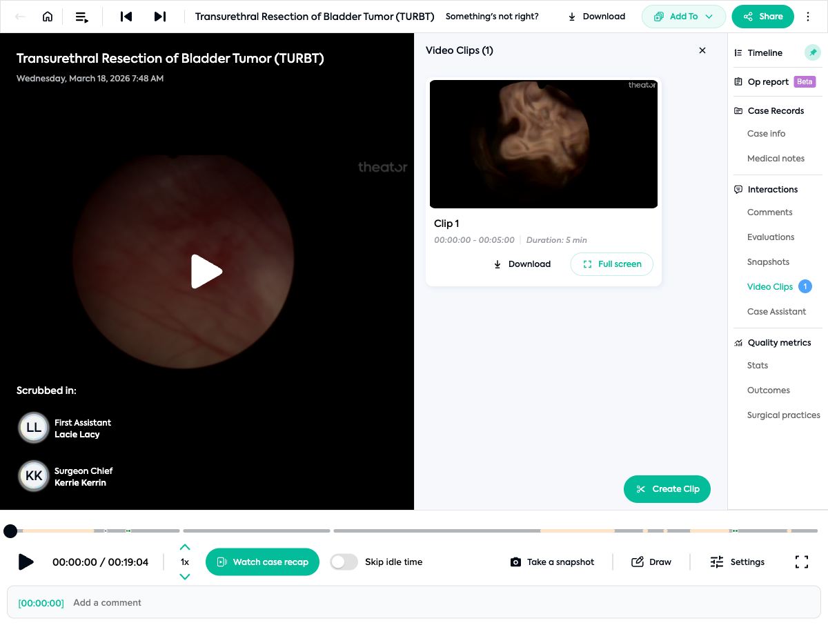 Video Clips panel showing the saved clip with thumbnail and Download button