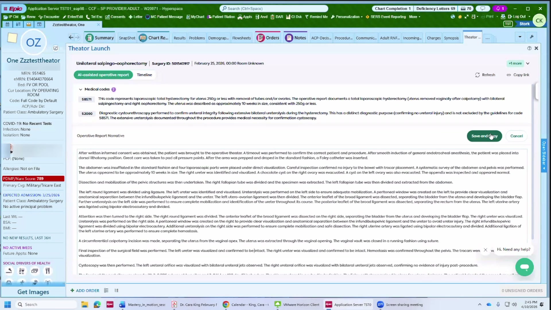 Export options for the operative report
