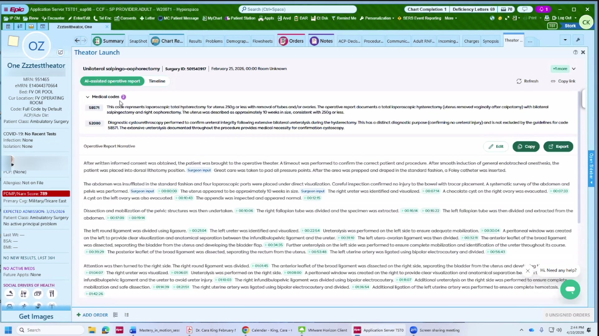 Medical codes section expanded