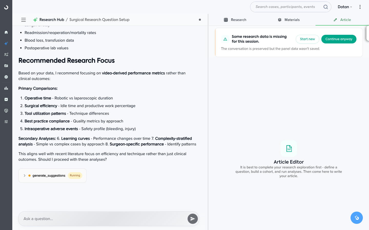 The Research Hub Article tab, showing the Article Editor