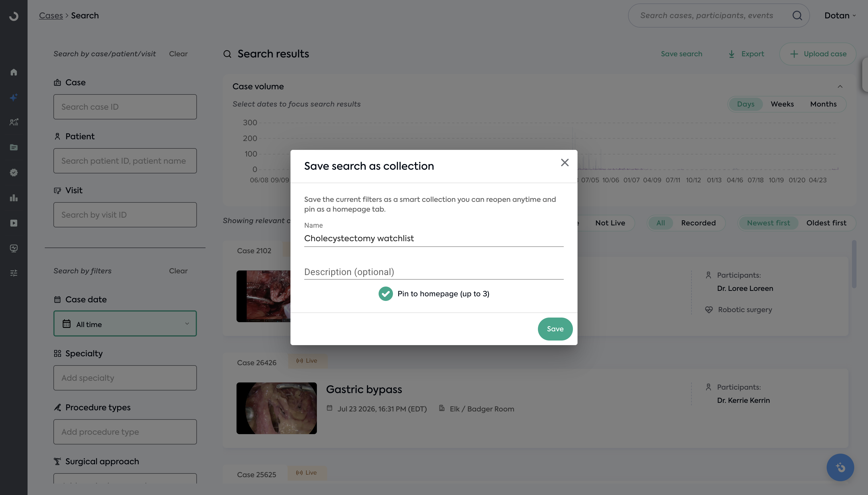 Save search as collection modal with a name entered and the Save button