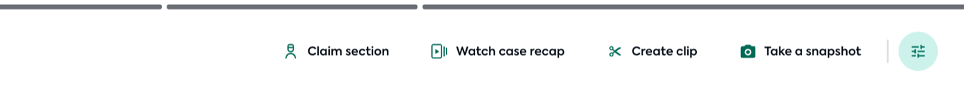 The case page player control bar, with Create clip beside Take a snapshot