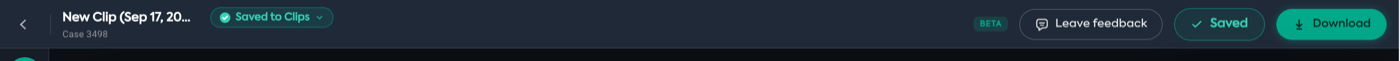 The editor top bar showing the clip name and a Saved to Clips chip